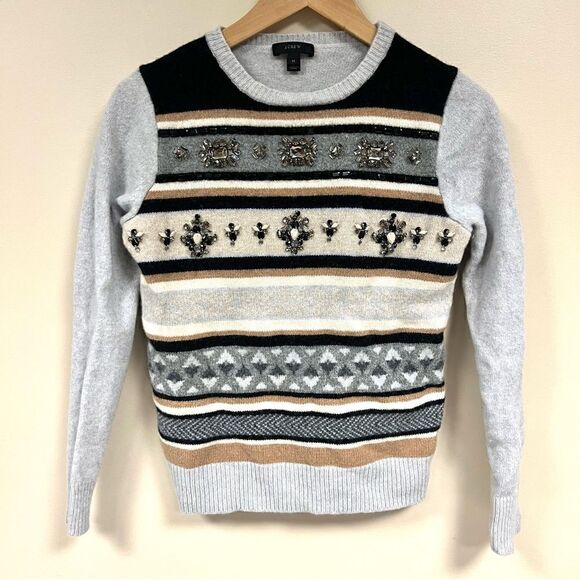 J Crew jeweled fair isle wool sweater Sz XS/S - Picture 2 of 6